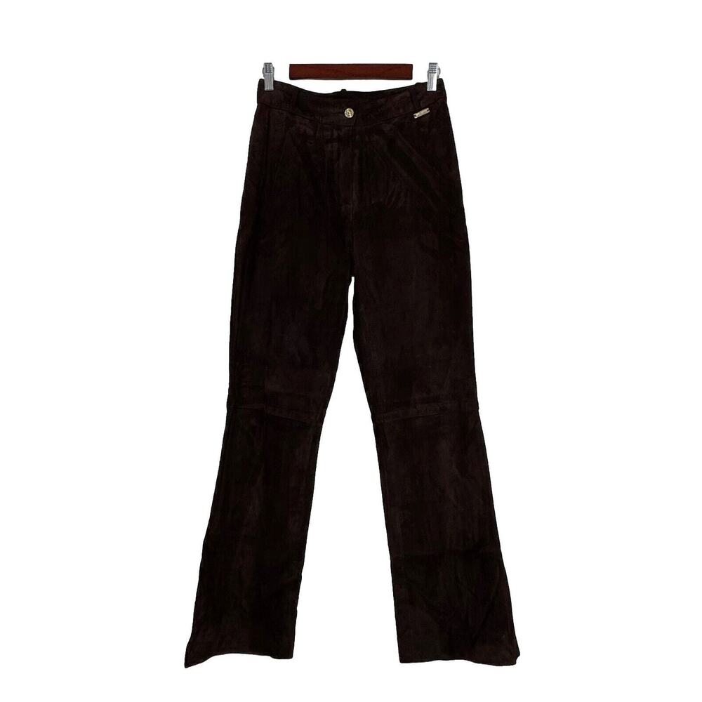 Vintage St. John Sport Suede Leather Bootcut Pants Size 4 Brown Lined
